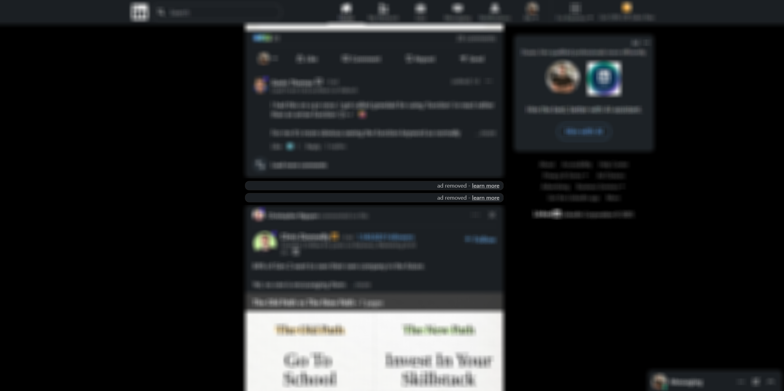 LinkedIn feed with 2 ads removed by LinkedIn Feed Cleaner extension