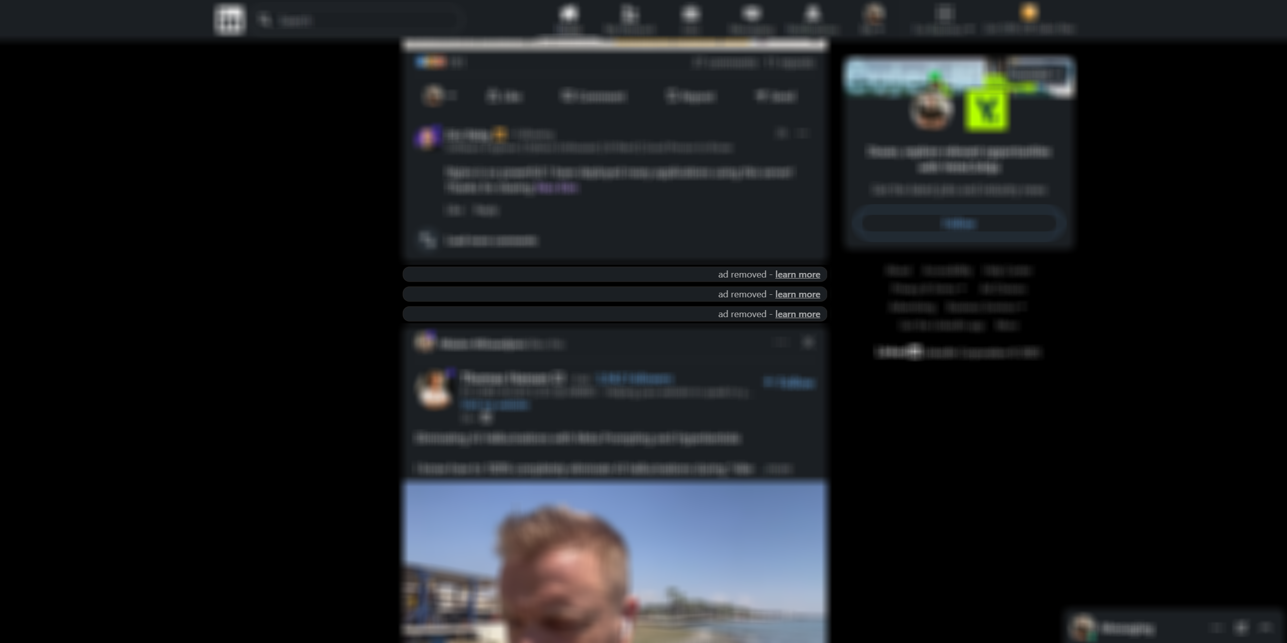 LinkedIn feed with 3 ads removed by LinkedIn Feed Cleaner extension